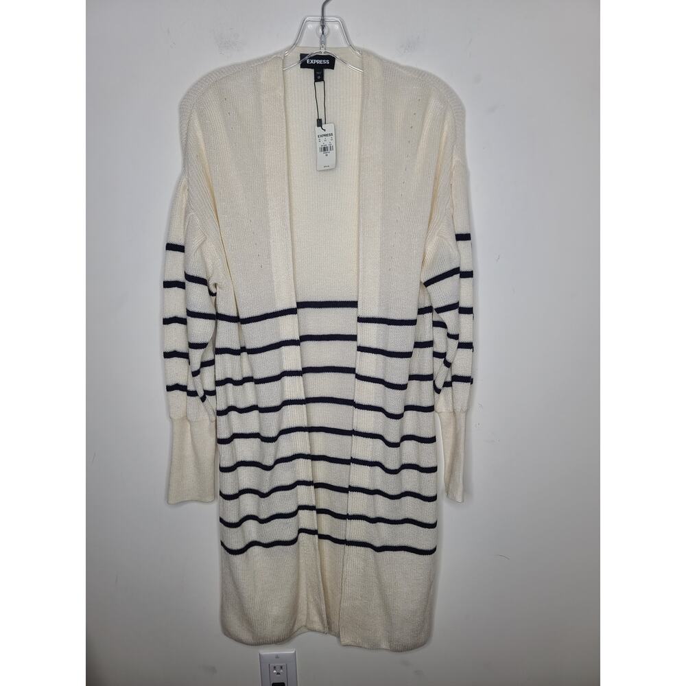 NWT Express cream navy striped long sleeve open cardigan sweater - XS
